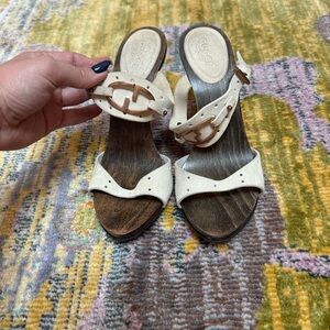 Gucci Cream Sandals with Wooden Sole